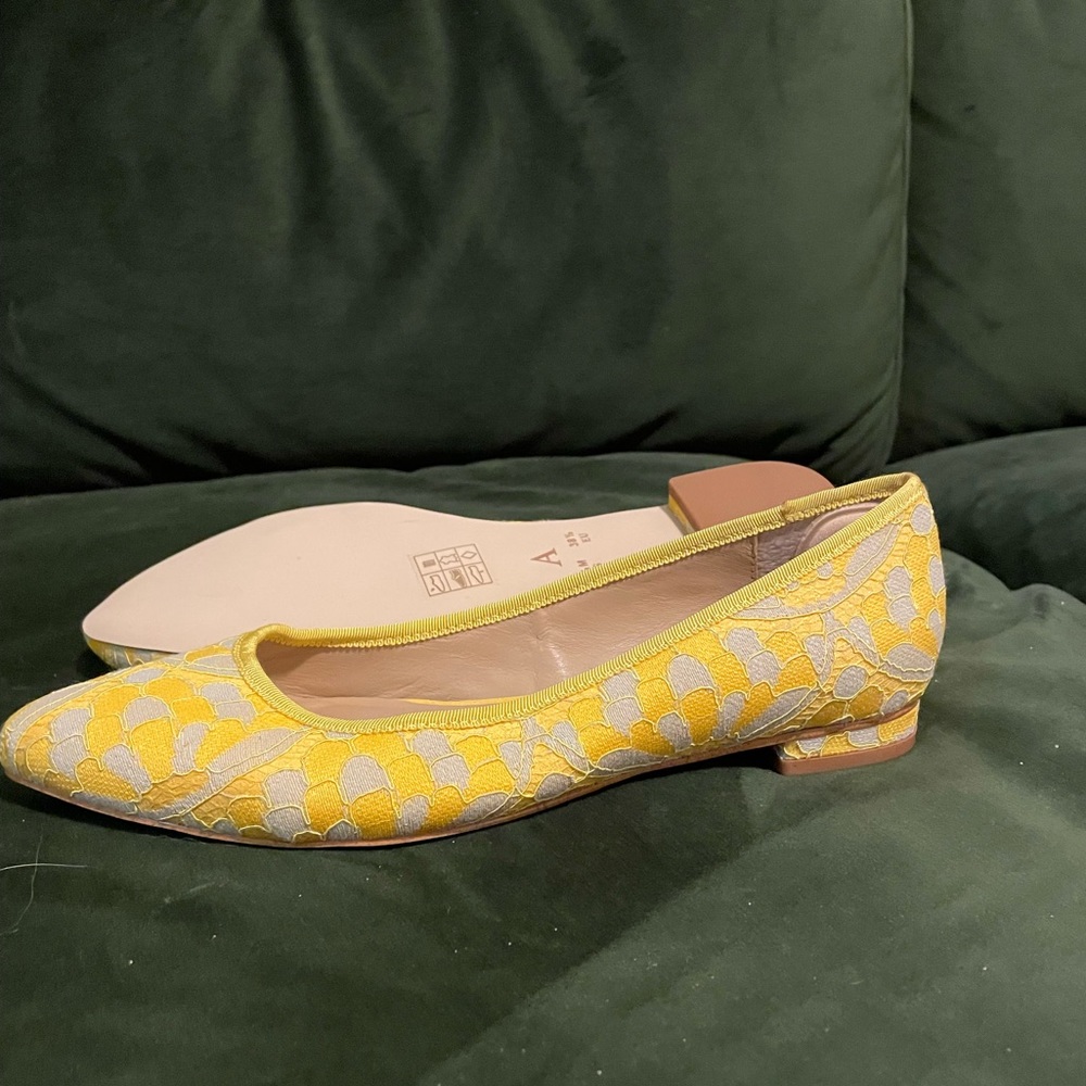 Anthropologie Yellow Lace Flat